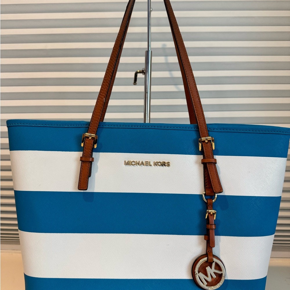 Michael Kors Striped Blue and White Tote